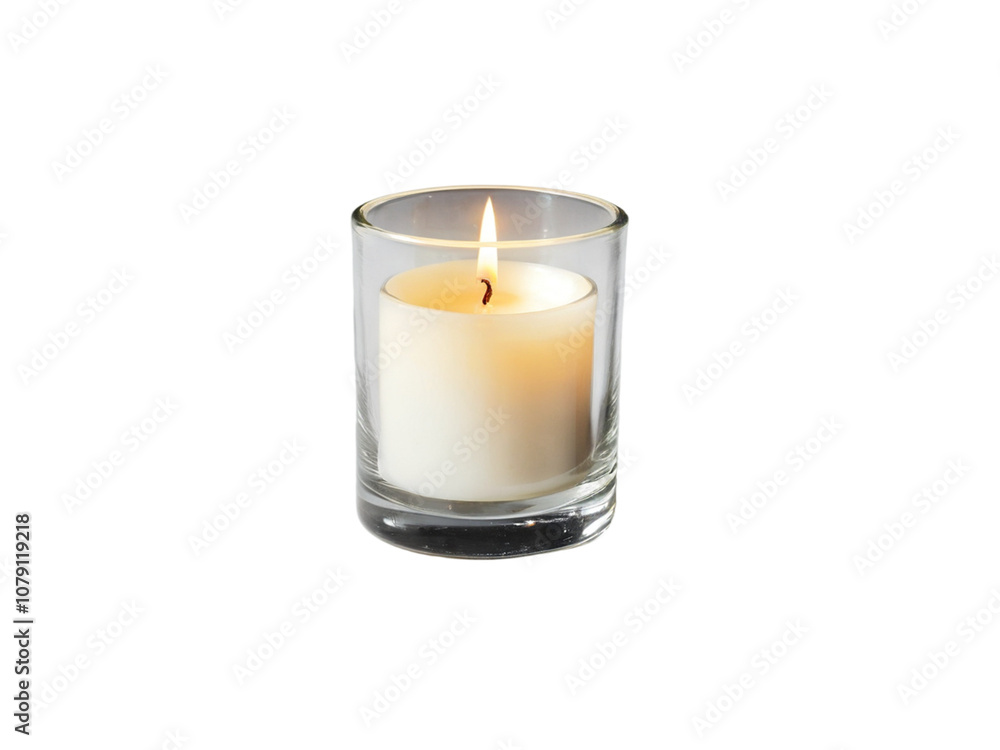 Minimalist Glass Candle with Flickering Flame on Transparent Background Minimalist Glass Candle with Flickering Flame on Transparent Background