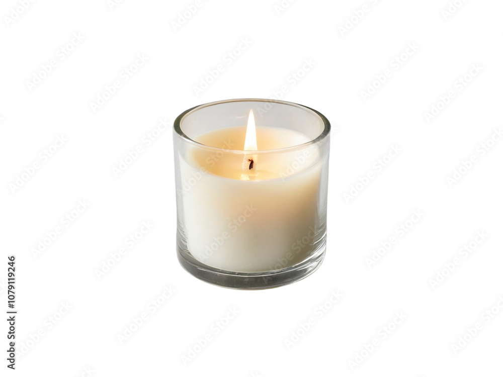 Minimalist Glass Candle with Flickering Flame on Transparent Background Minimalist Glass Candle with Flickering Flame on Transparent Background