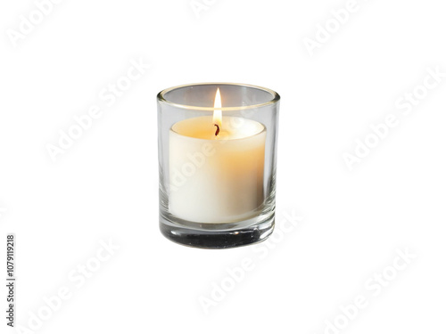 Minimalist Glass Candle with Flickering Flame on Transparent Background