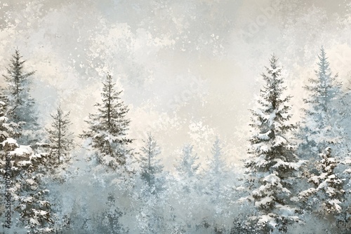 A snowy winter forest, ideal background for holiday cards and invitation text