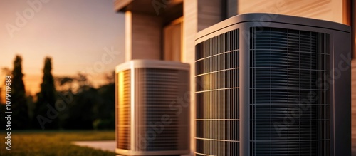 Close up of a split type inverter air conditioner condenser connected to a smart air conditioning unit showcasing modern home cooling technology