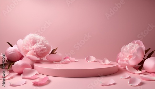 Pink peony petals and flowers