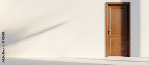 Closed door with a simple design isolated on a clean white background ideal for use in architectural presentations