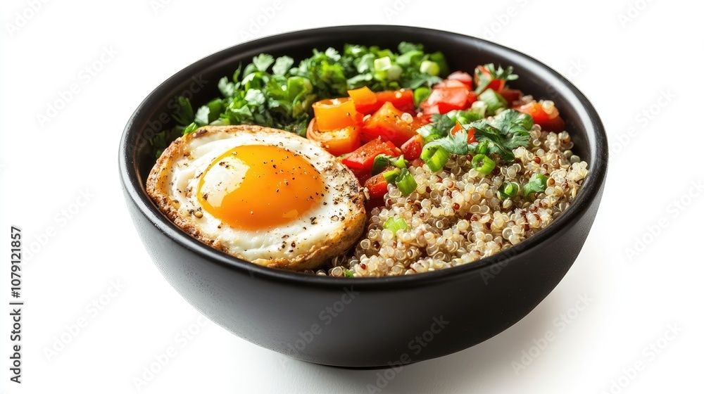 quinoa breakfast bowl with veggies, balanced meal, minimalist design, vibrant colors, isolated on white background quinoa breakfast bowl with veggies, balanced meal, minimalist design, vibrant colors, isolated on white background