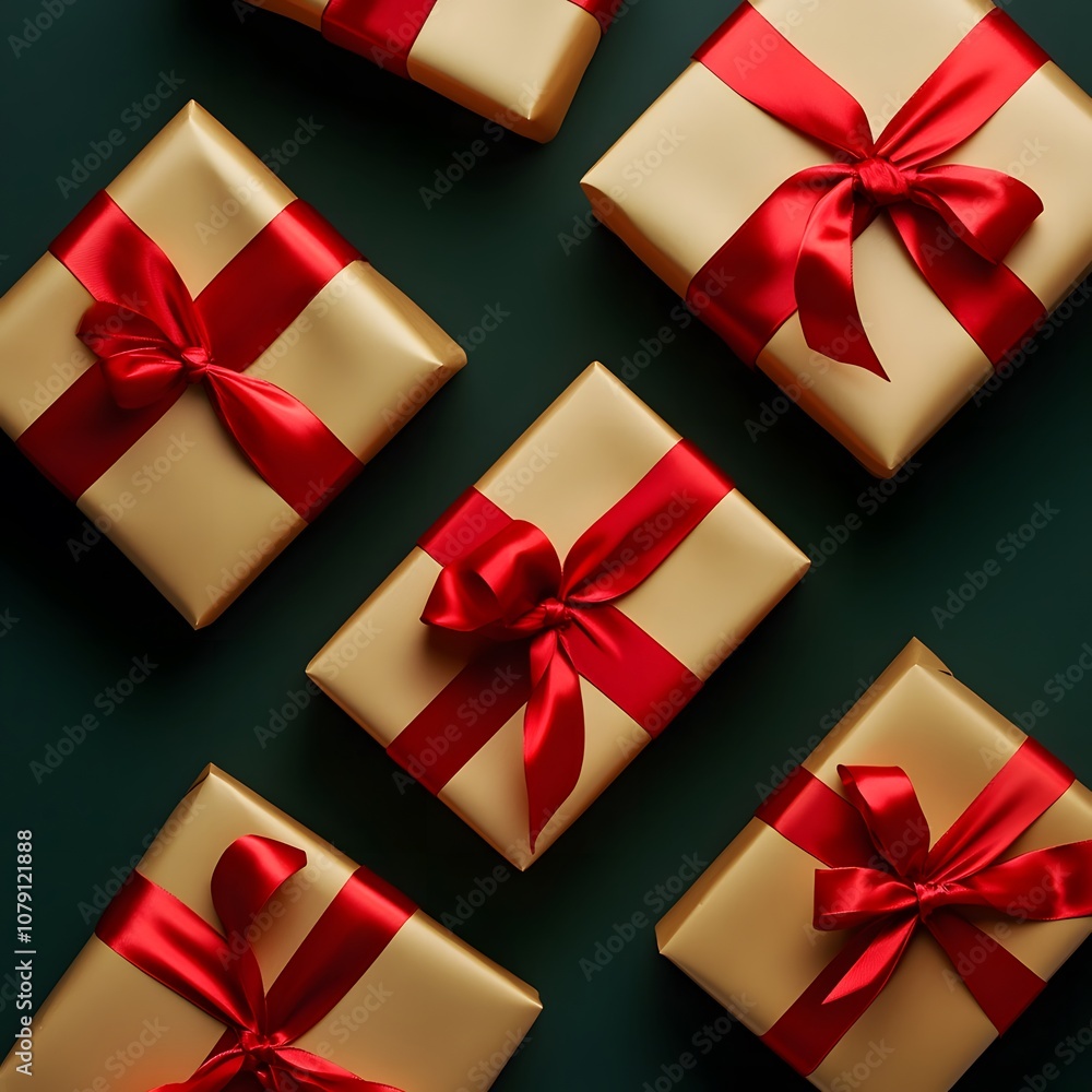 golden gift boxes with red ribbons packaging presents wrapping golden gift boxes with red ribbons packaging presents wrapping