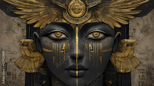 Ancient egyptian themed illustration with hieroglyphs. Mystique. Illustration photo