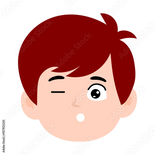 set of face expression boy red hair color. sad, laugh, smile,cry,wink, emoticon boy