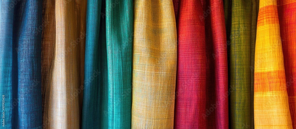 Colorful curtain samples featuring diverse patterns and textures for interior design inspiration
