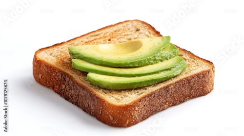 whole grain toast with fresh avocado, clean and minimal presentation, trendy breakfast, isolated on white background