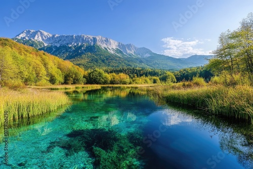 Emerald Waters of Wild Karst Lake in Slovenia - A Mysterious Travel Destination