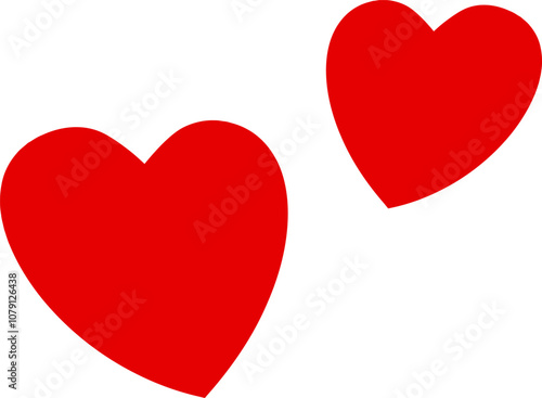 Two red hearts of different sizes. Vector illustration with transparent background.