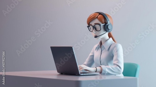 3D rendering of a customer support conversation sign with a user wearing headphones, ideal for helpline services, helpline, communication photo