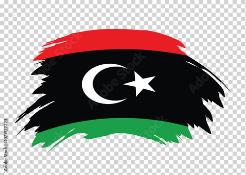 Flag of Libya with distressed paint stroke brush effect on isolated background