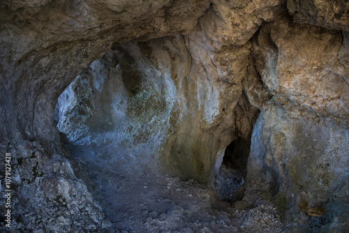 Poludnica, Low Tatras, Nizke Tatry, Slovakia. Stones, boulder and rock in the cave. Soft corners.