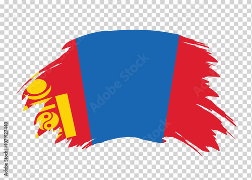 Flag of Mongolia with distressed paint stroke brush effect on isolated background