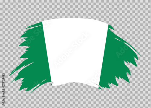 Flag of Nigeria with distressed paint stroke brush effect on isolated background