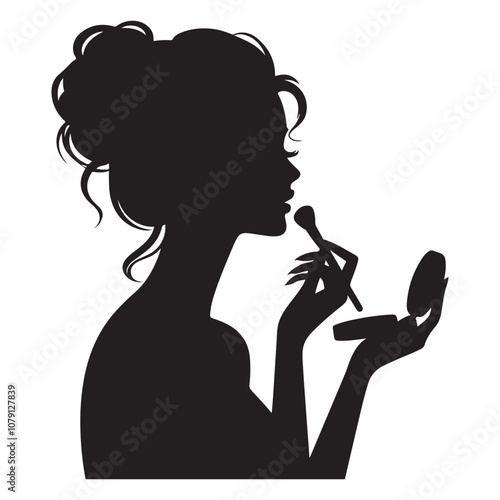 Woman applying makeup silhouette vector art black color design and solid white background 