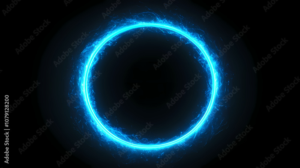 Obraz premium Blue super moon glowing with blue halo isolated on black background. Mystique. Illustration