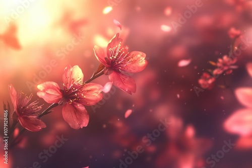 春の訪れを告げる美しい桜の花が舞っている情景