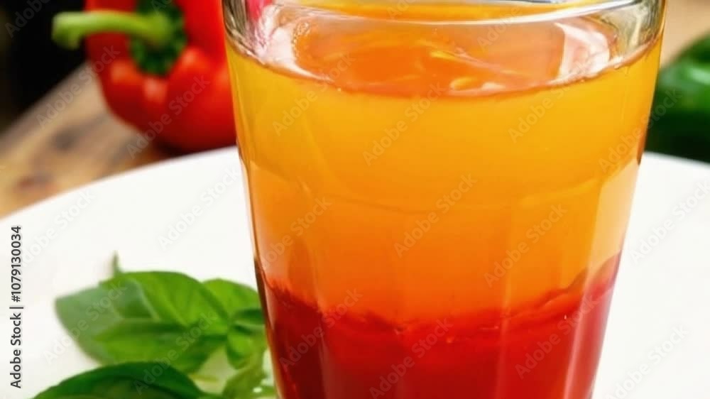close-up showcasing vivid juice color with basil leaf and bell pepper accents, vivid juice with basil leaf and bell pepper accents adding a fresh earthy touch close-up showcasing vivid juice color with basil leaf and bell pepper accents, vivid juice with basil leaf and bell pepper accents adding a fresh earthy touch