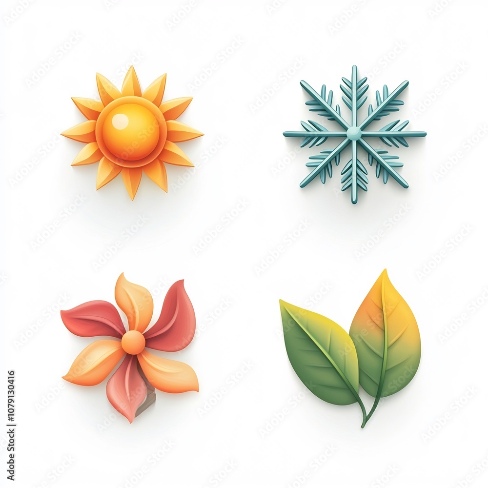 Seasonal Minimalist Icon Collection Showcasing Winter Spring Summer and Fall Symbols with Snowflake Flower Sun and Leaf Designs Seasonal Minimalist Icon Collection Showcasing Winter Spring Summer and Fall Symbols with Snowflake Flower Sun and Leaf Designs