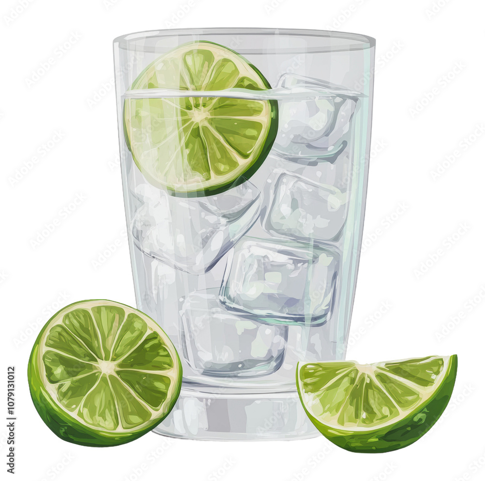PNG Refreshing beverage with lime and ice in a glass PNG Refreshing beverage with lime and ice in a glass