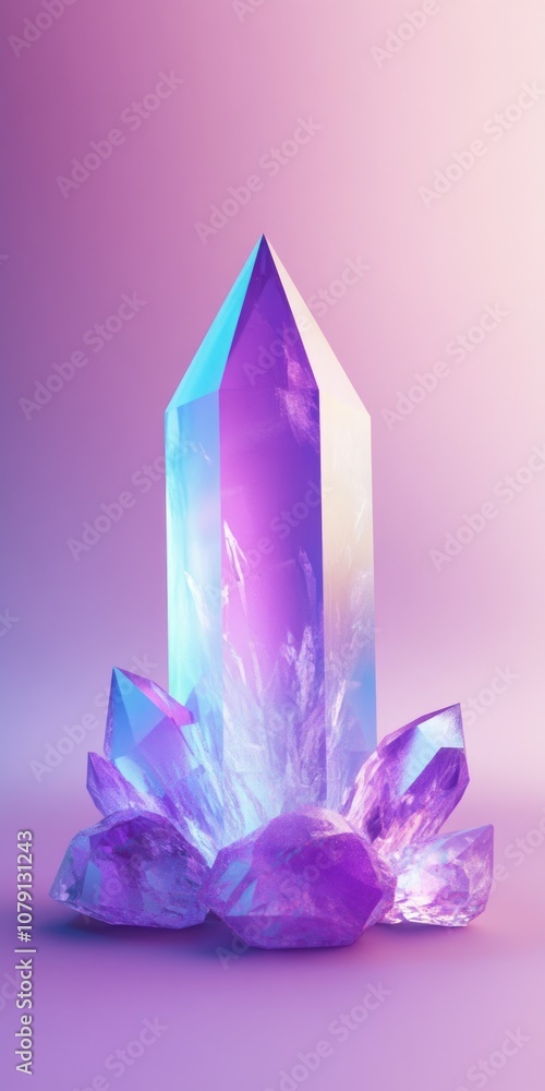 Violet Amethyst Jewel on Gradient Surface. Precious Gemstone Glowing in Purple Hues Violet Amethyst Jewel on Gradient Surface. Precious Gemstone Glowing in Purple Hues