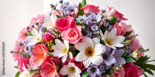 A stunning bouquet of pink flowers with a few white flowers in the middle, perfect for weddings, celebrations, and special occasions, background, event