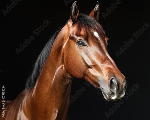 Portrait a bay horse showcasing its striking features