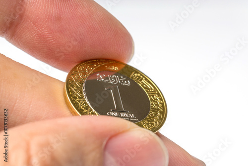 Saudi Arabia coin. Saudi Riyal coin. close up photography. photo