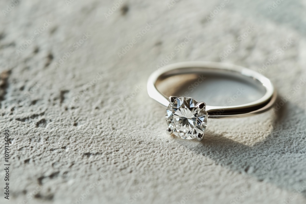 lab grown diamond engagement ring placed elegantly on a simple, textured surface, emphasizing its clarity and craftsmanship, minimal background with copy space lab grown diamond engagement ring placed elegantly on a simple, textured surface, emphasizing its clarity and craftsmanship, minimal background with copy space
