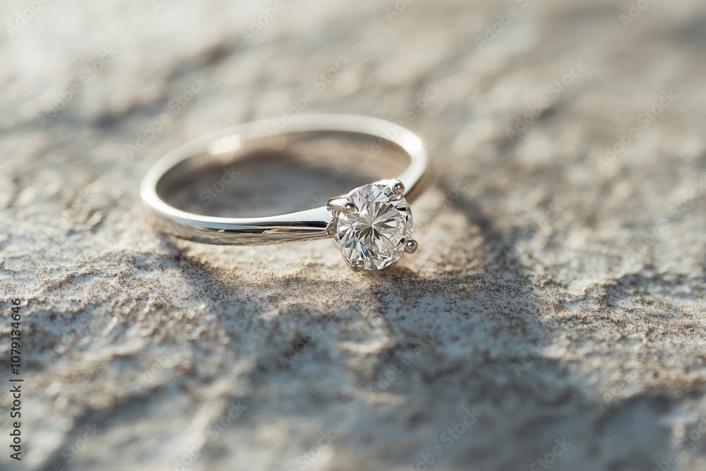 lab grown diamond engagement ring placed elegantly on a simple, textured surface, emphasizing its clarity and craftsmanship, minimal background with copy space lab grown diamond engagement ring placed elegantly on a simple, textured surface, emphasizing its clarity and craftsmanship, minimal background with copy space