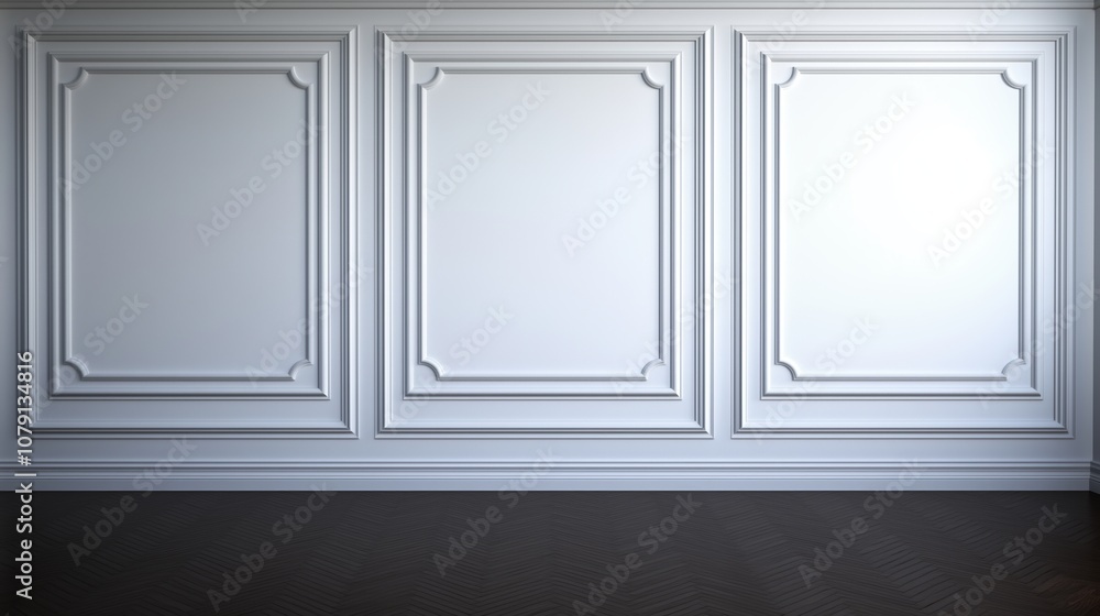 The wall is made of white frames and is empty. The frames are white and are evenly spaced. The wall is bare and the frames are the only decoration The wall is made of white frames and is empty. The frames are white and are evenly spaced. The wall is bare and the frames are the only decoration