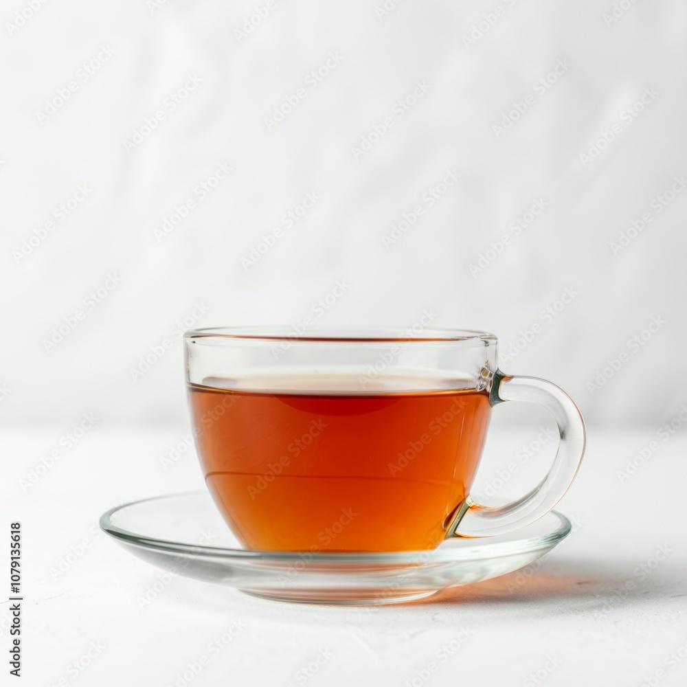 Transparent glass cup with freshly brewed black tea on white background Transparent glass cup with freshly brewed black tea on white background