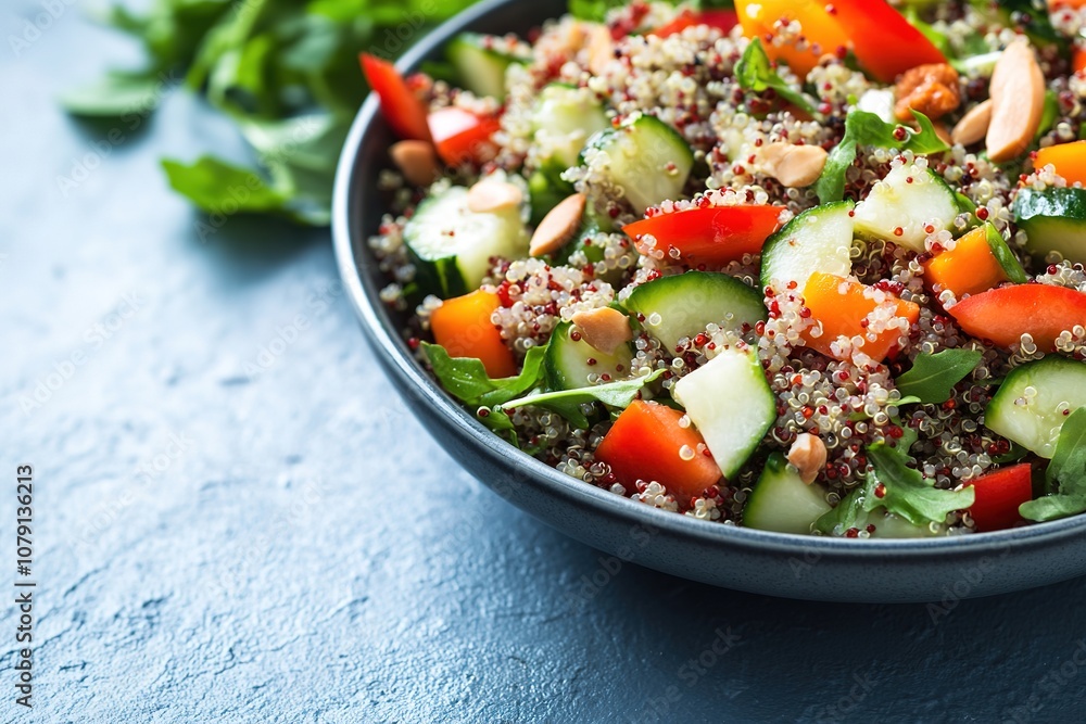 Colorful quinoa salad in bowl, healthy eating Colorful quinoa salad in bowl, healthy eating