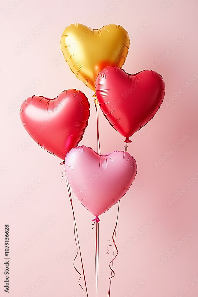 Colorful heart-shaped balloons floating against a light background, perfect for celebrations of love and affection Colorful heart-shaped balloons floating against a light background, perfect for celebrations of love and affection