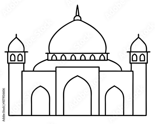 Mosque Coloring Page on White Background