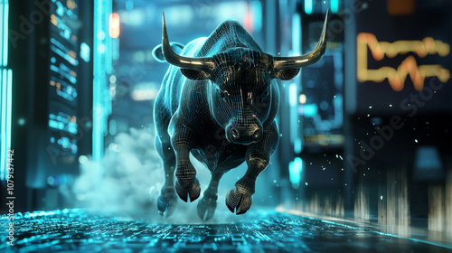 Bull Charging into the Crypto Market. Generative AI photo