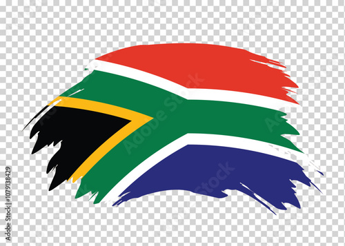 Flag of South Africa with distressed paint stroke brush effect on isolated background