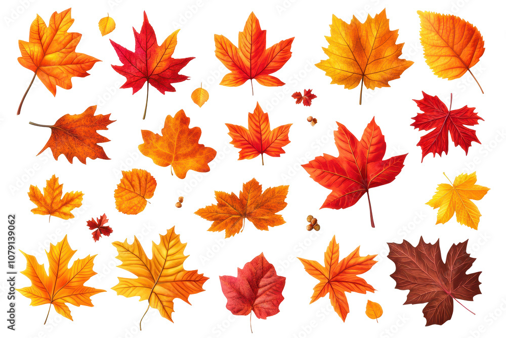 Fototapeta premium Elegant vector of simplified leaves in vibrant autumn colors