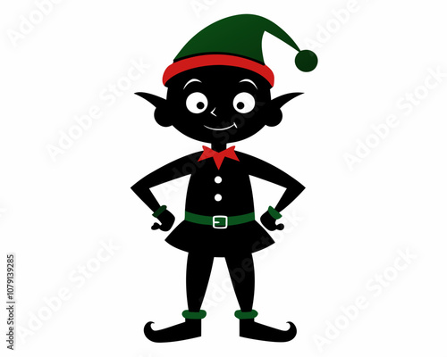 Christmas Elf Silhouette vector illustration, A fantasy silhouette Christmas elf design, snowman silhouette, Santa Claus, Christmas elf.