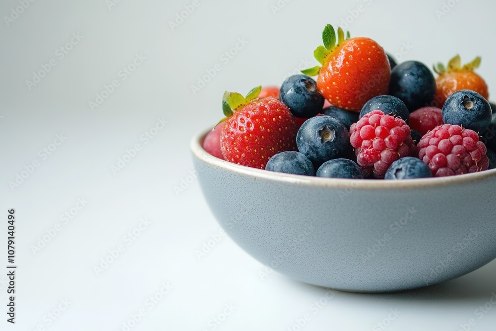 Fresh mixed berries in bowl on light background Fresh mixed berries in bowl on light background