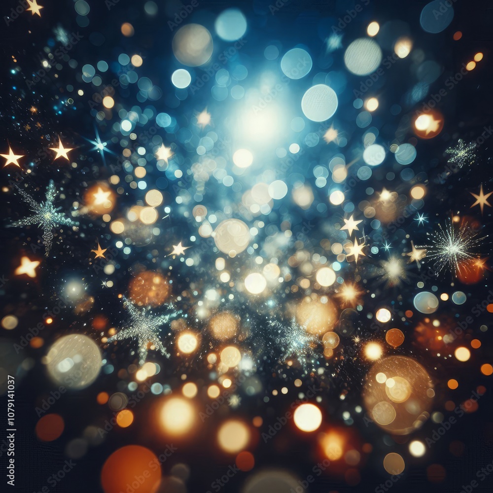 Abstract blurred bokeh lights on dark blue background - festive Christmas and new year holiday template with glittering defocused stars and sparkling effects
Abstract blurred bokeh lights on dark blue background - festive Christmas and new year holiday template with glittering defocused stars and sparkling effects