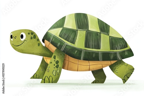 Happy turtle character walking with a smile photo