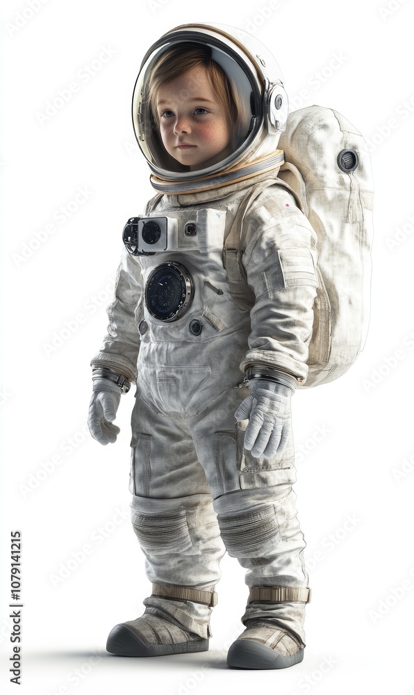 Child in astronaut costume, 3D illustration, isolated on white background Child in astronaut costume, 3D illustration, isolated on white background