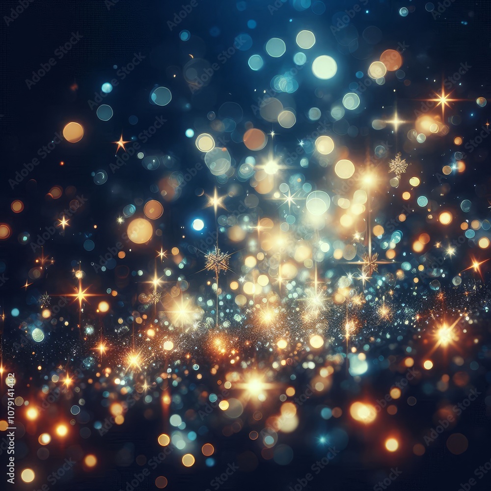 Abstract blurred bokeh lights on dark blue background - festive Christmas and new year holiday template with glittering defocused stars and sparkling effects
Abstract blurred bokeh lights on dark blue background - festive Christmas and new year holiday template with glittering defocused stars and sparkling effects