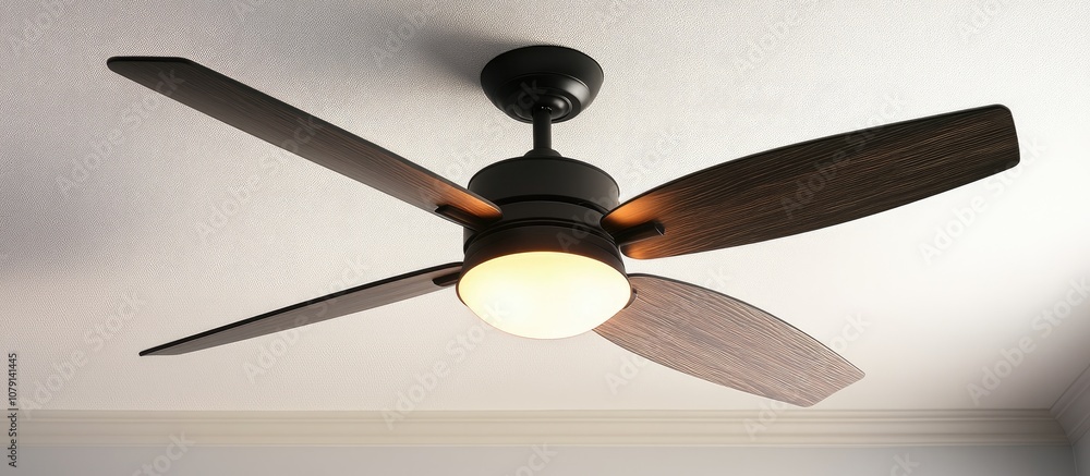 Ceiling fan and stylish light fixture enhancing the ambiance of a modern interior room Ceiling fan and stylish light fixture enhancing the ambiance of a modern interior room