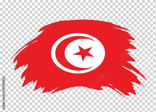 Flag of Tunisia with distressed paint stroke brush effect on isolated background