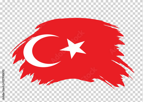 Flag of Turkey with distressed paint stroke brush effect on isolated background