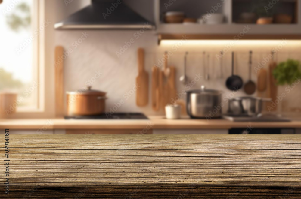 Beautiful natural wooden table with cozy kitchen background. The table has a natural wood finish with visible grain patterns. The ambiance is warm and inviting. Beautiful natural wooden table with cozy kitchen background. The table has a natural wood finish with visible grain patterns. The ambiance is warm and inviting.
